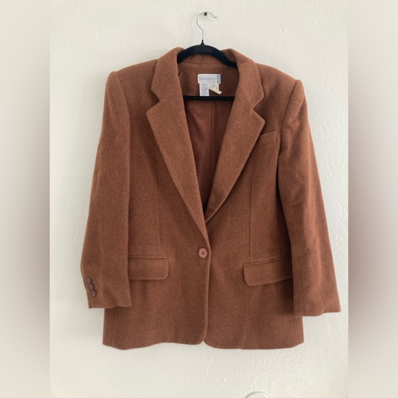 Vintage Brown Wool Blend Blazer Shoulder Pads Women's Size 10 PETITE Diversity - Picture 1 of 14